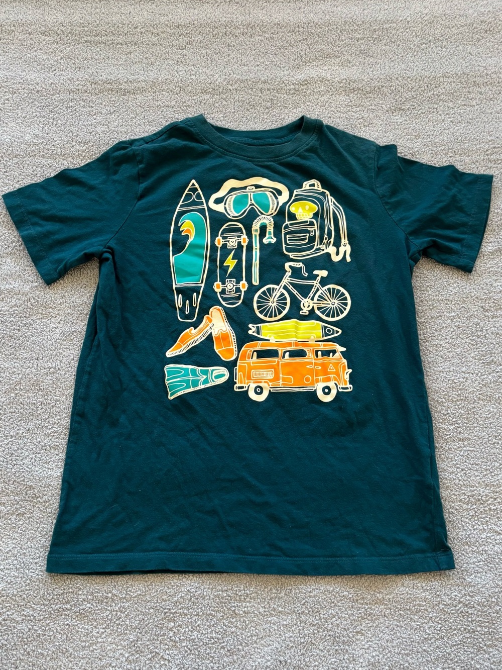 Lands' End Dark Teal Kids Adventure Graphic Tee with Orange Accents